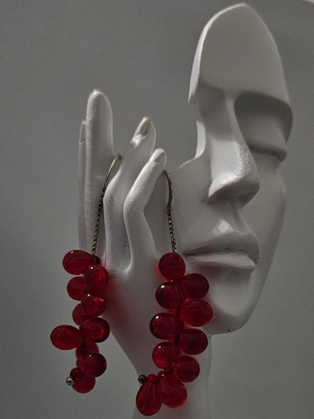 Crimson Glass Teardrop Threader Earrings